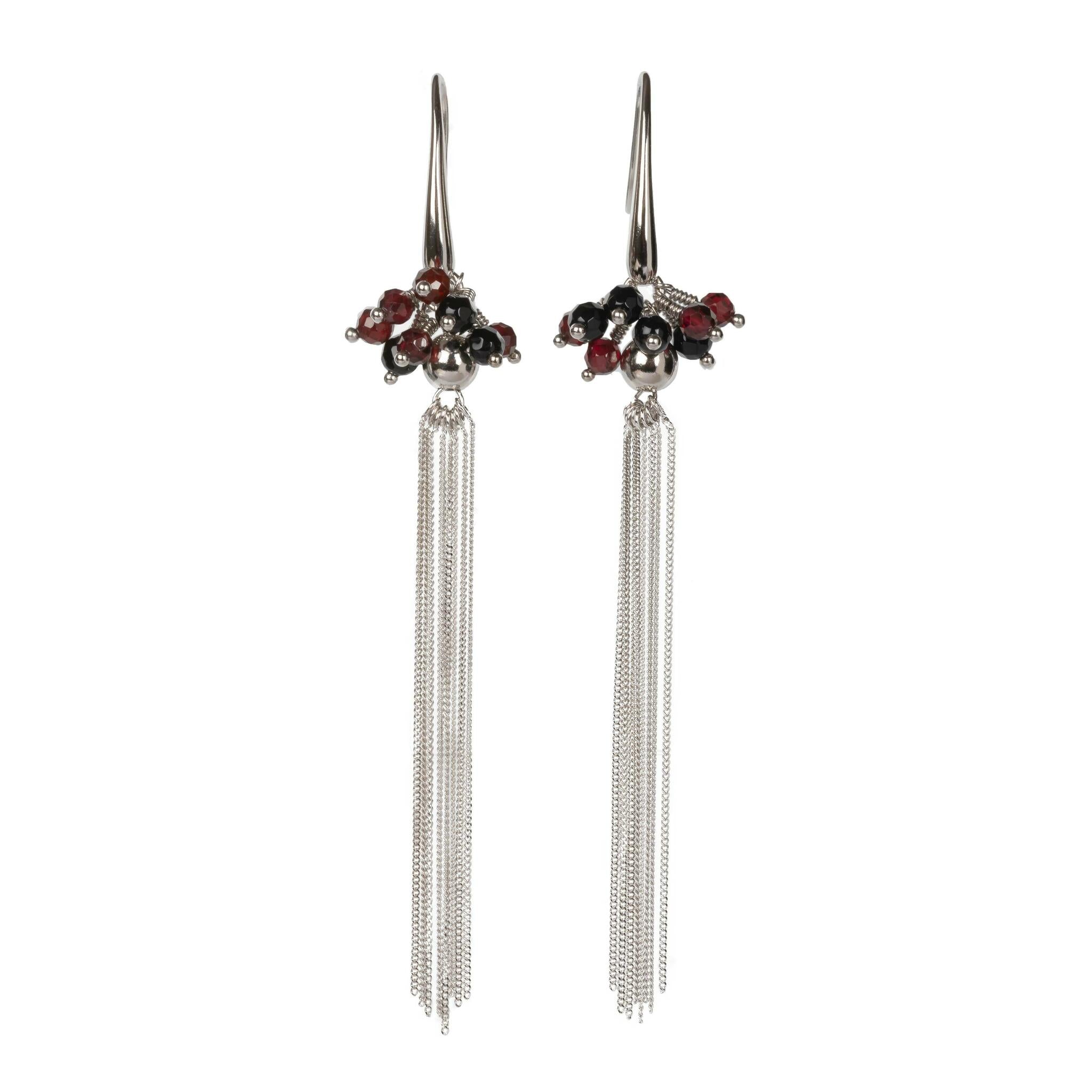 Cherie Black Tassel Earrings - Rose Gold and Silver