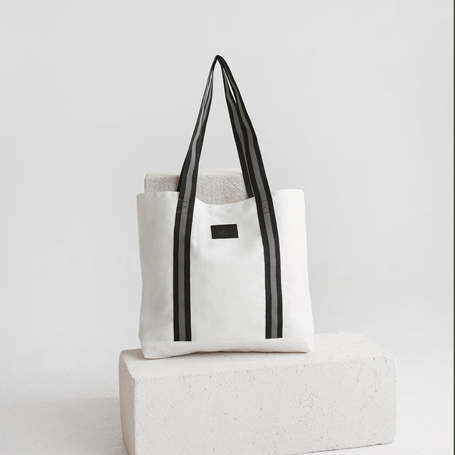 MUNI White Denim Tote Bag