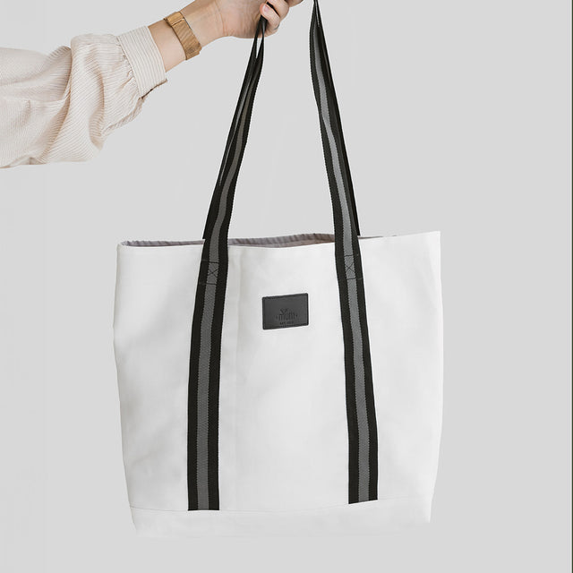 MUNI White Denim Tote Bag