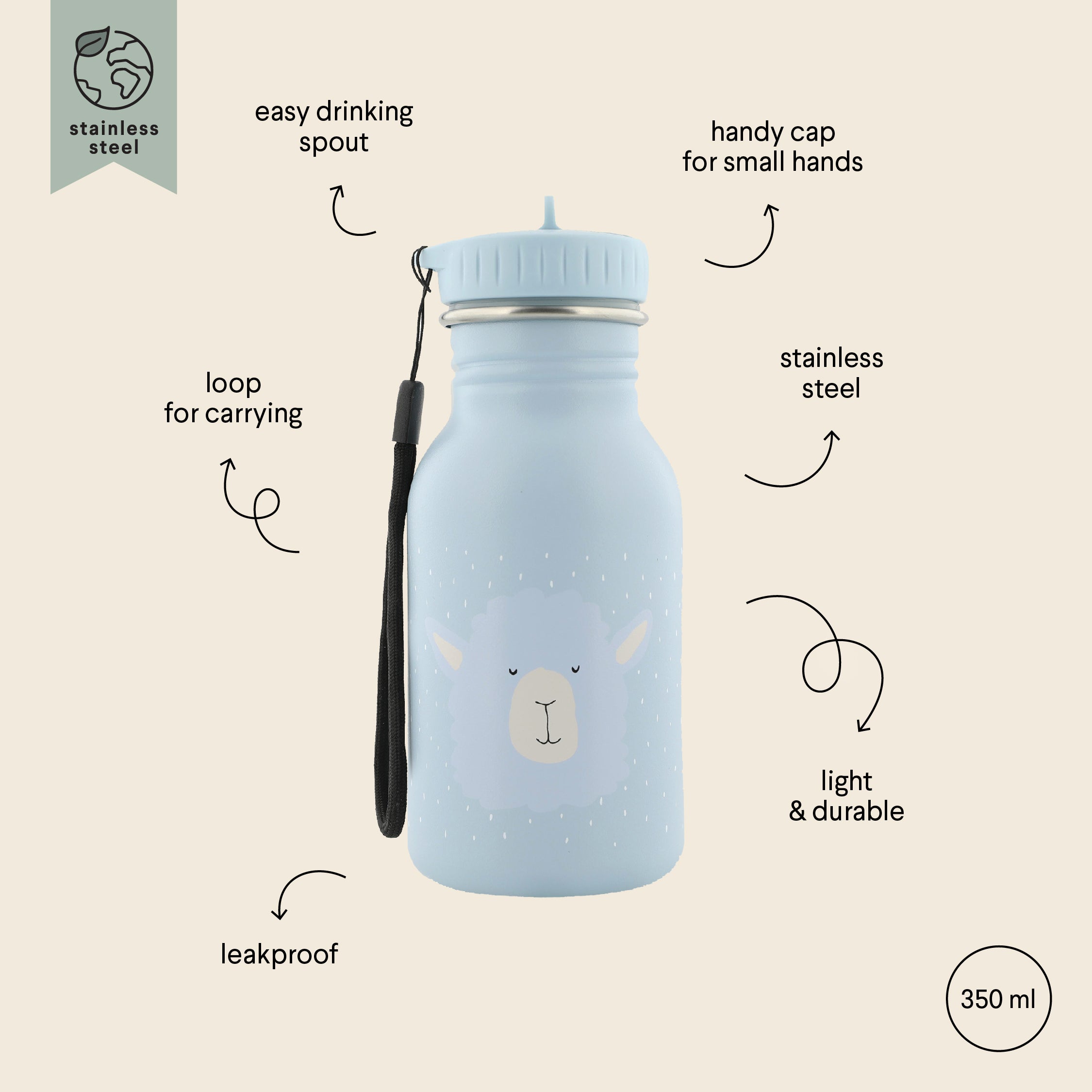 Trixie Baby Stainless Steel Bottle 350ml - Mr Alpaca