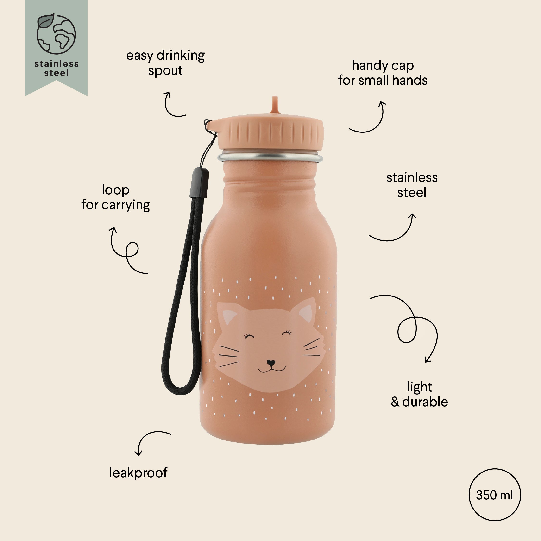 Trixie Baby Stainless Steel Bottle 350ml - Mrs Cat