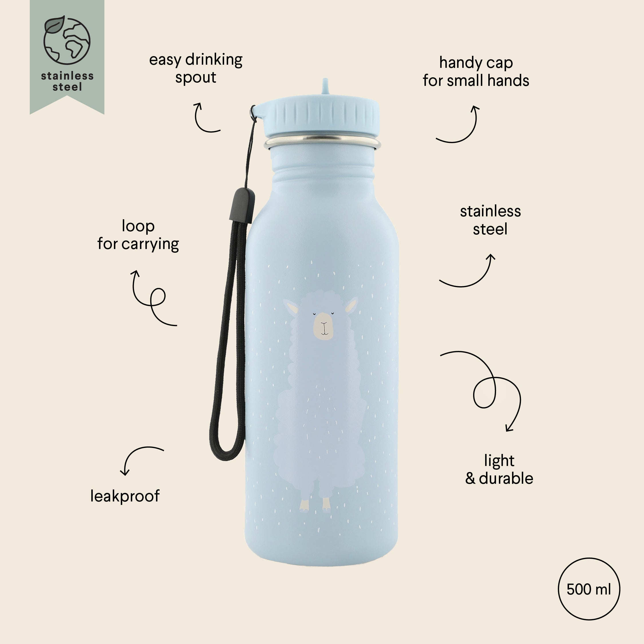 Trixie Baby Stainless Steel Bottle 500ml - Mr Alpaca