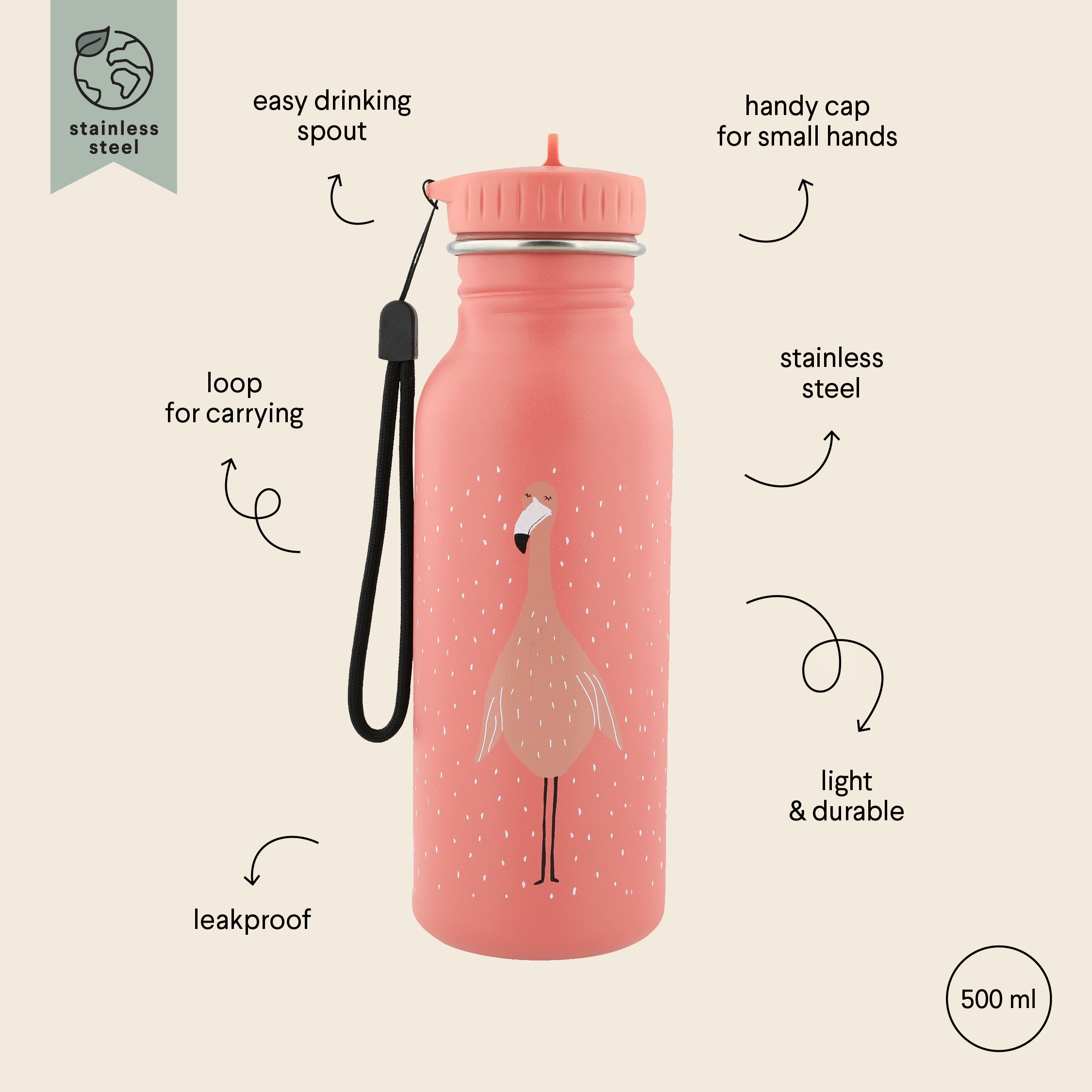 Trixie Baby Stainless Steel Bottle 500ml - Mrs Flamingo