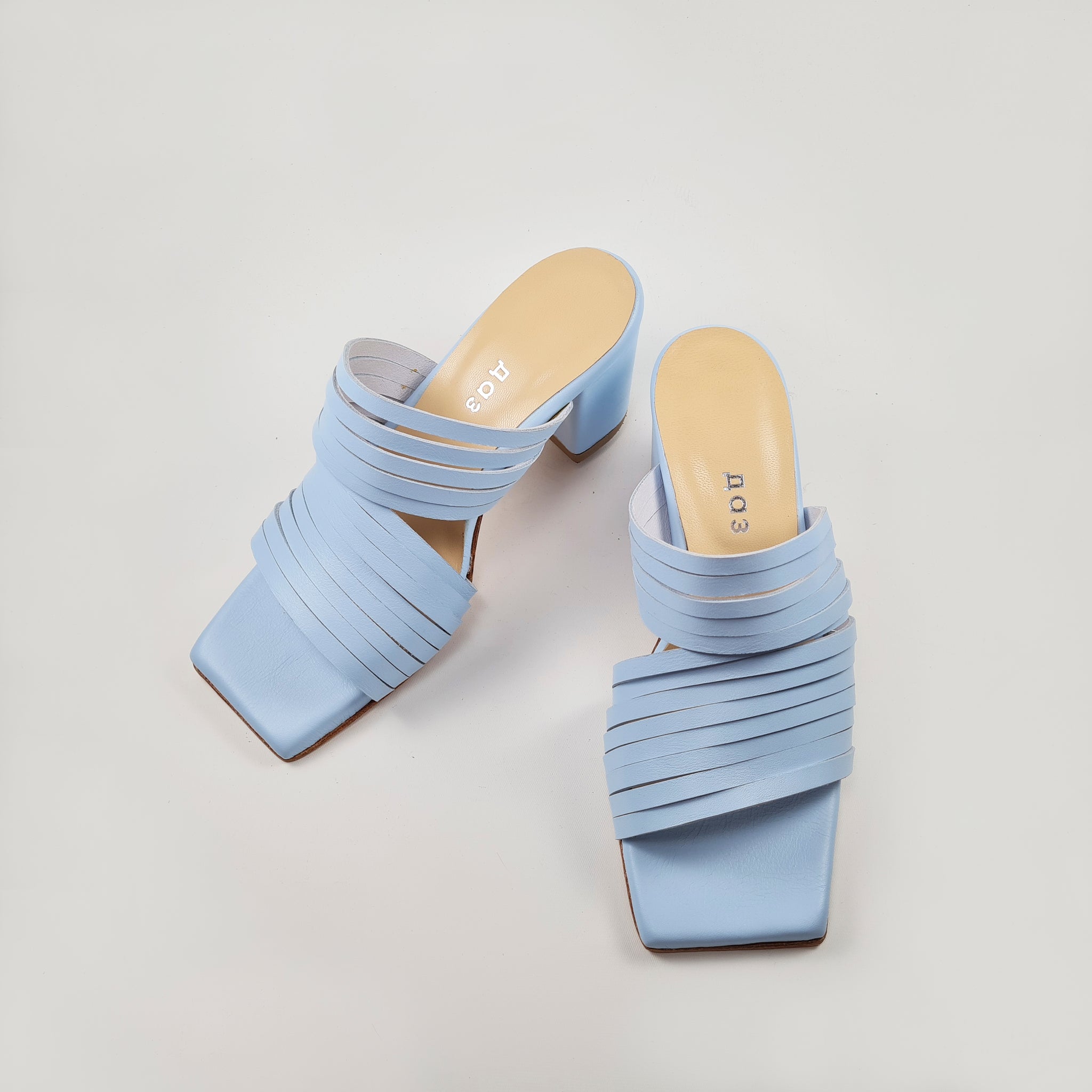 Handmade Strappy Leather Sandals - Light Blue